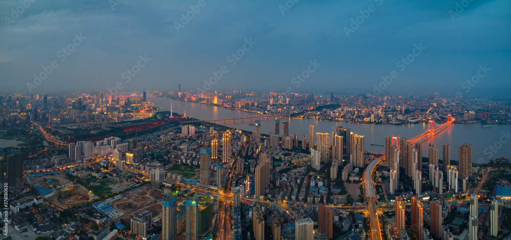 Obraz Wuhan city sunset and night aerial photography scenery in summer