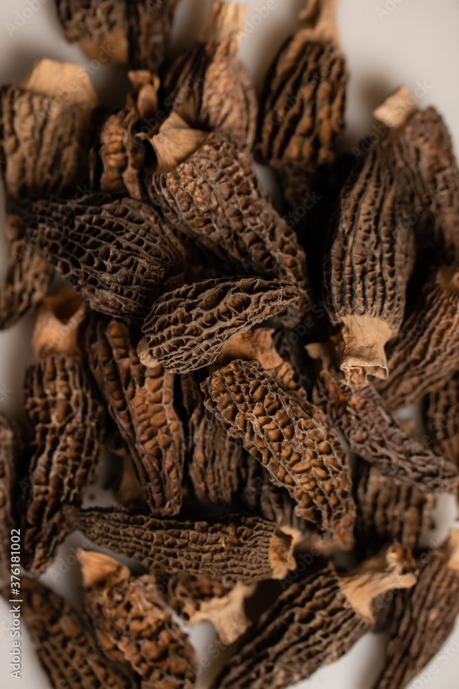 Dried morels close up. Delicacies of Italian cuisine. Dried morels close up. Delicacies of Italian cuisine.