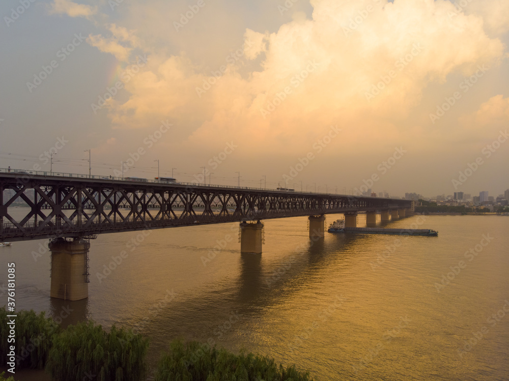 Wuhan city sunset and night aerial photography scenery in summer Wuhan city sunset and night aerial photography scenery in summer