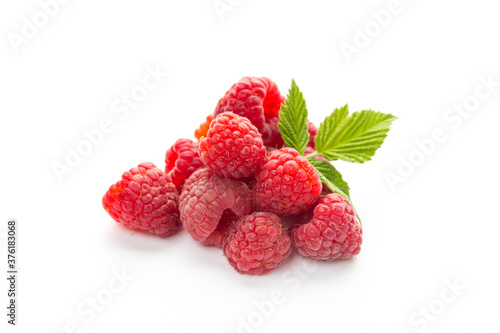  raspberries with leaf isolated on a white background