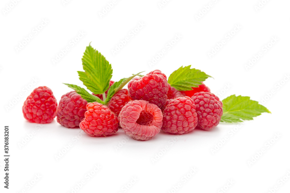 raspberries with leaf isolated on a white background raspberries with leaf isolated on a white background