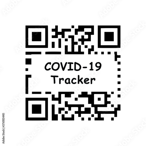 Covid-19 QR Code Tracker. Black and white illustration icon depicting QR code to track and trace for Covid 19 Coronavius. EPS Vector