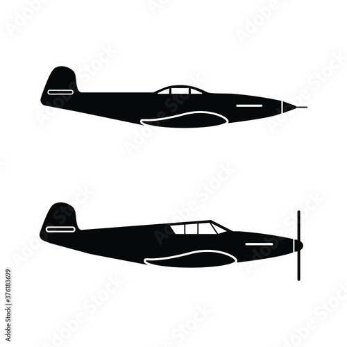 Military Aircraft Planes. Pictogram depicting new and old aircraft machines used in aerial warfare. Jet Powered vs Propeller Fighter Planes. EPS Vector
