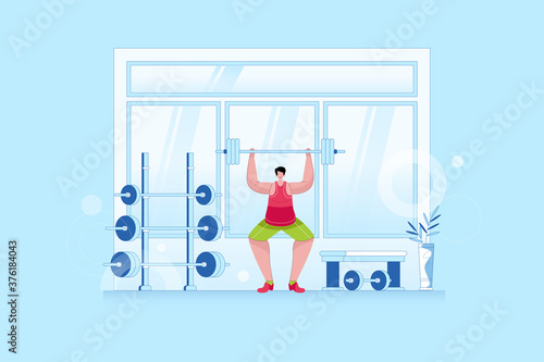 Man lifting heavy barbell in gymnasium - Vector Illustration