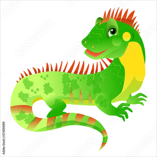 green dragon cartoon Cute green iguana  lizards in cartoon style. Vector illustration isolated on white background