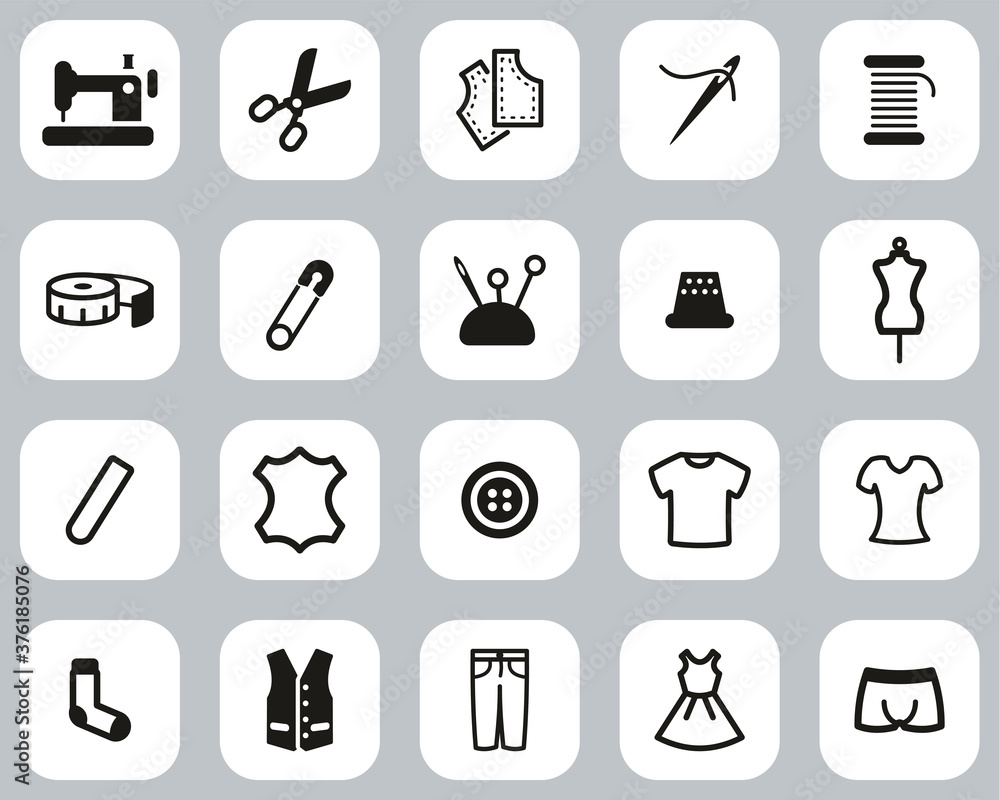 Tailor Shop Icons Black & White Flat Design Set Big Tailor Shop Icons Black & White Flat Design Set Big