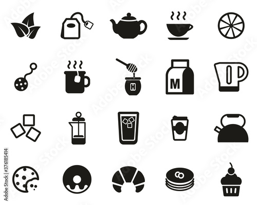 Tea Or Hot Beverage Icons Black & White Set Big