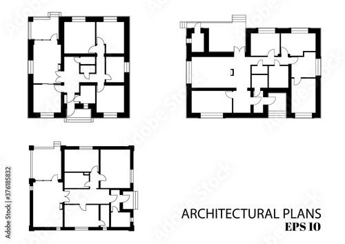 Architectural plans of residential buildings. Architectural drawing. Black and white vector illustration EPS10.