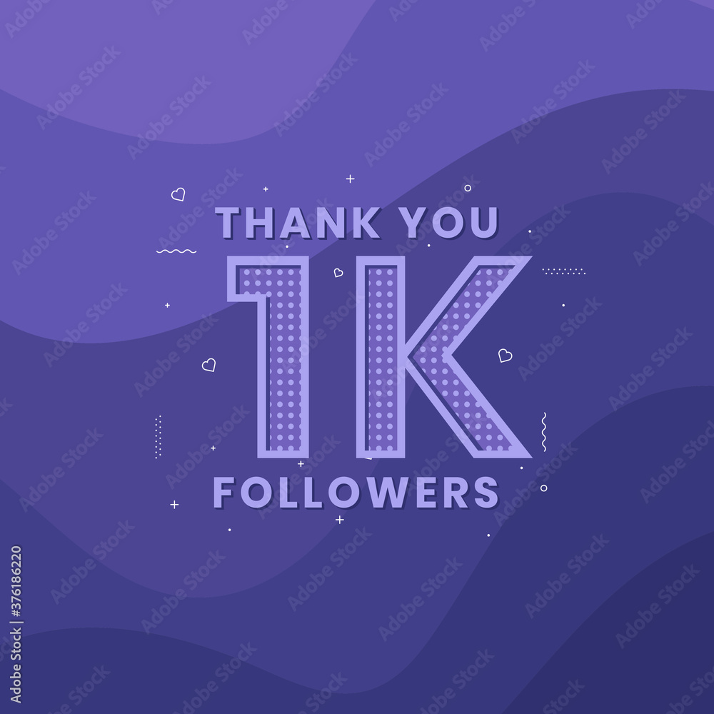 Thank you 1k followers, Greeting card template for social networks.