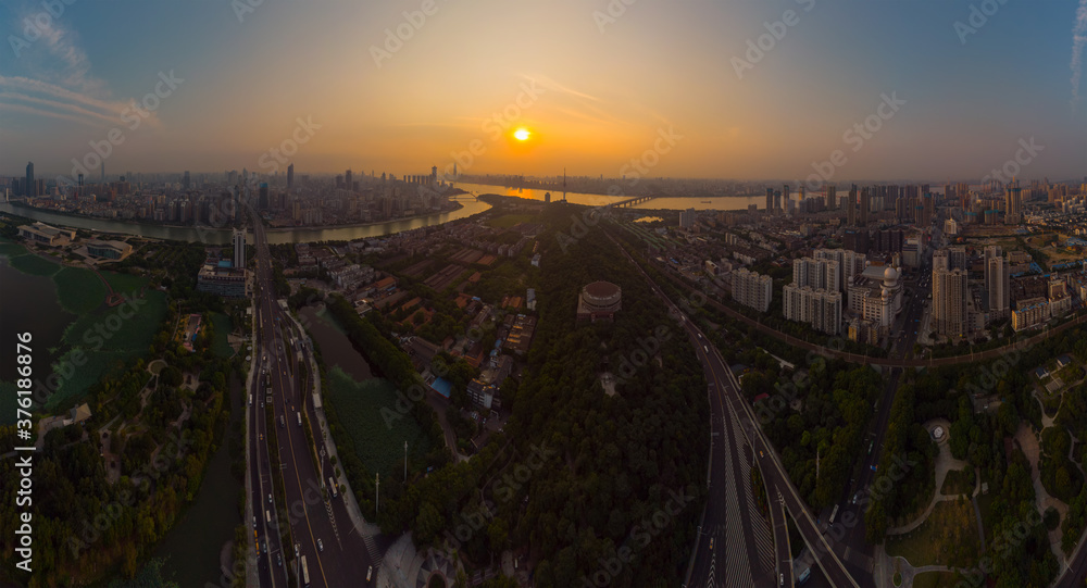 Wuhan city skyline aerial photography in summer