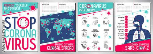 Stop coronavirus posters - Covid-19, SARS-CoV-2 - vector illustration