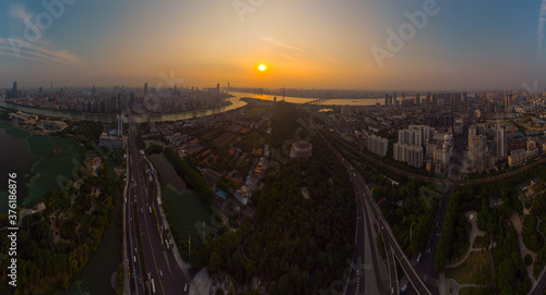 Wuhan city skyline aerial photography in summer