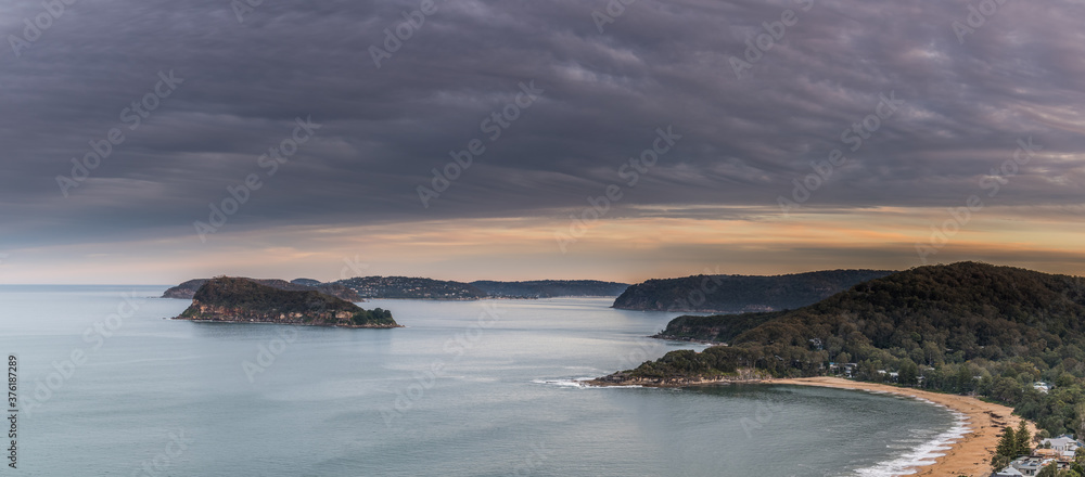 Sunset Seascape Panorama over Pearl Beach and Broken Bay