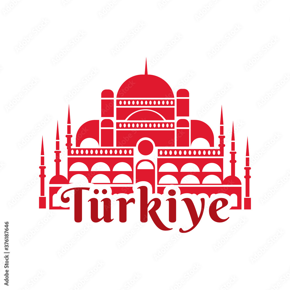 cumhuriyet bayrami celebration day with blue mosque and turkiye flat style