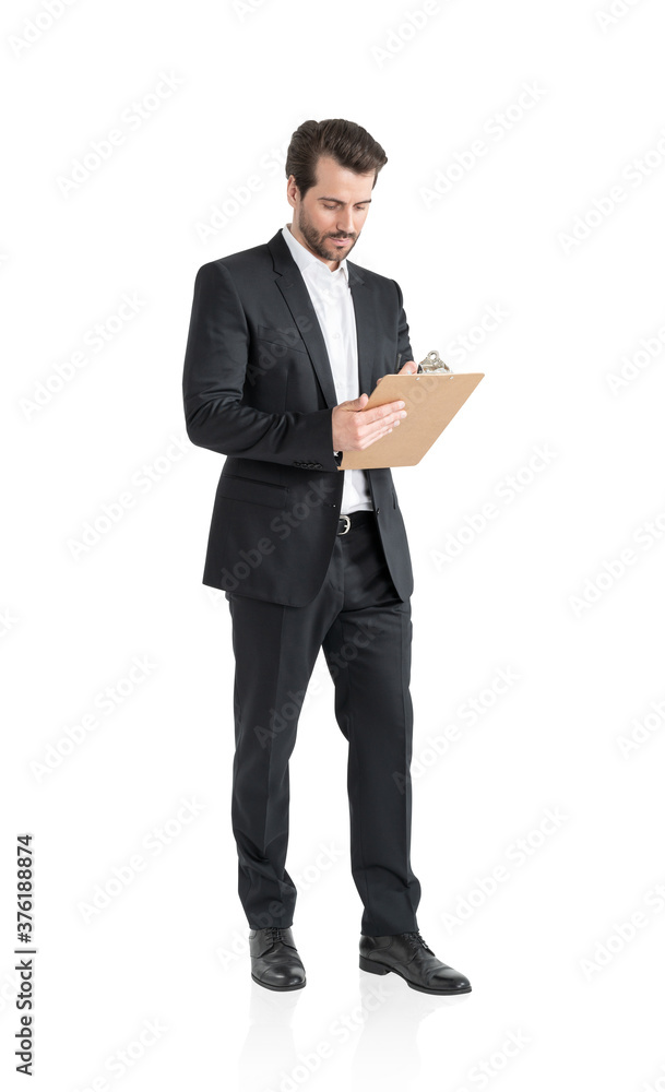Bearded man with clipboard, isolated Bearded man with clipboard, isolated