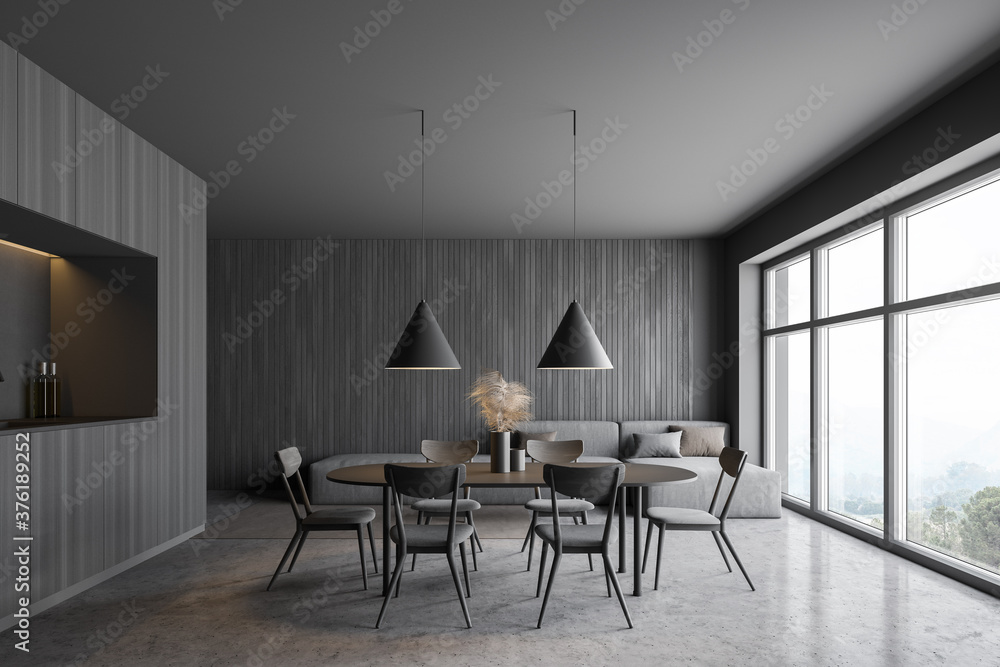 Fototapeta premium Dark wooden living room with table