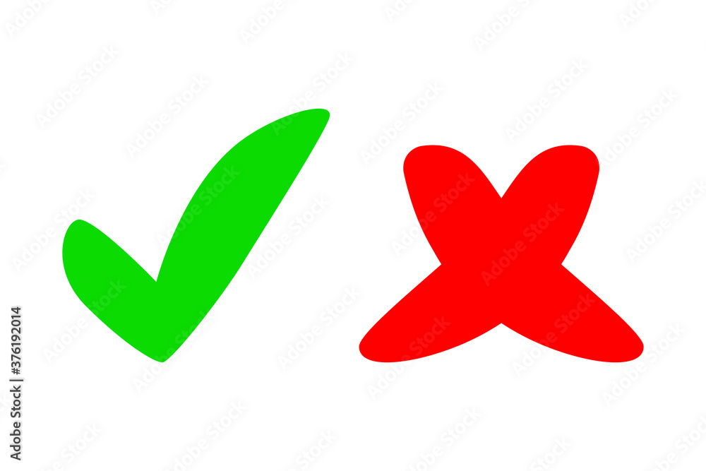 EPS 10 vector. Green tick and red cross. Set of check marks. Good for projects. Yes or no choice. EPS 10 vector. Green tick and red cross. Set of check marks. Good for projects. Yes or no choice.