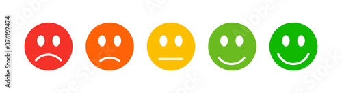 Set five faces scale. Feedback in form of emotions. Emotions Range Vector Icon. Five kinds of customized: excellent, good, normal, bad, terrible.