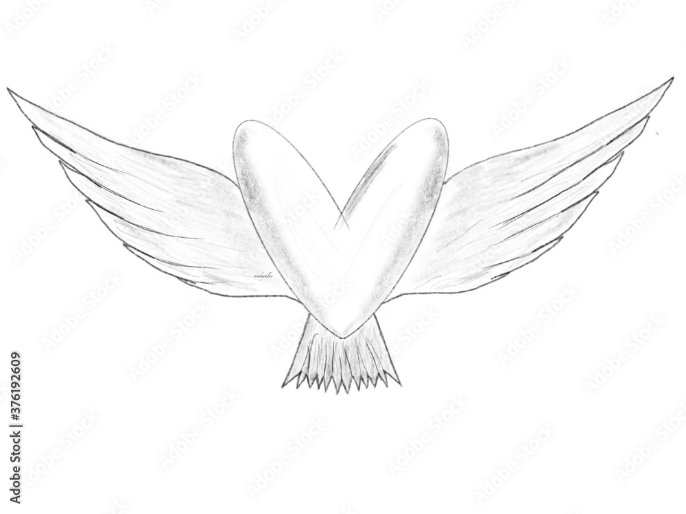 Fototapeta premium an illustration of a heart symbol that has wings and a tail