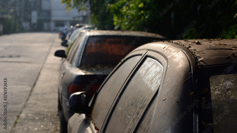 Chiang Mai, Thailand - September 5, 2020. Dirty and wreck cars  at the car cemetery.