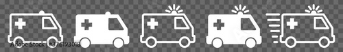 Ambulance Icon White | Medical Emergency Illustration | Alert Patient Transport Symbol | Siren Vehicle Logo | Fast Transportation Sign | Isolated | Variations