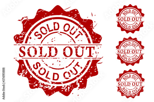 Simple Vector 4 style Vector Scratch Red Circle Rubber Stamp, Sold Out, isolated on white