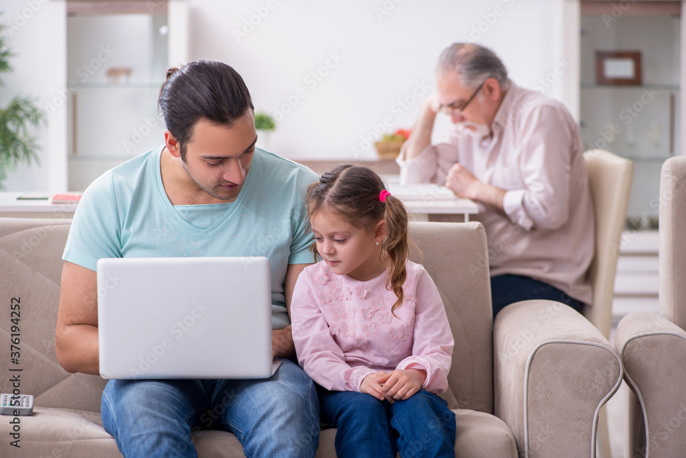 Three generations of family in early development concept Three generations of family in early development concept