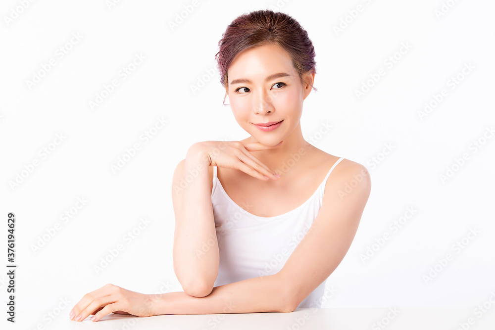 Beautiful Young asian Woman with Clean Fresh Skin on white background, Face care, Facial treatment, Cosmetology, beauty and spa, Asian women portrait Beautiful Young asian Woman with Clean Fresh Skin on white background, Face care, Facial treatment, Cosmetology, beauty and spa, Asian women portrait