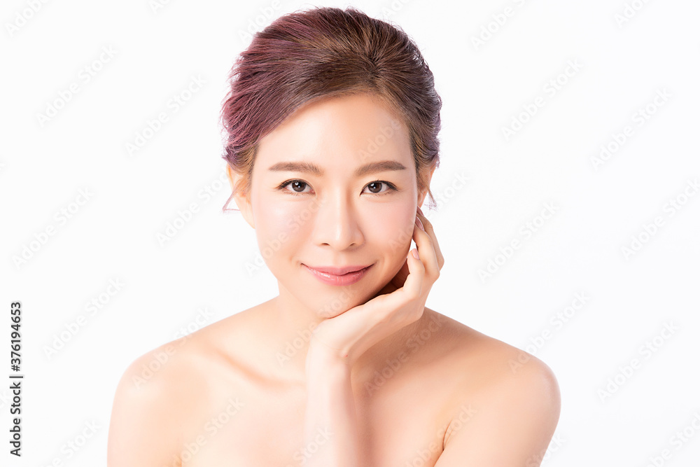 Beautiful Young asian Woman with Clean Fresh Skin on white background, Face care, Facial treatment, Cosmetology, beauty and spa, Asian women portrait Beautiful Young asian Woman with Clean Fresh Skin on white background, Face care, Facial treatment, Cosmetology, beauty and spa, Asian women portrait