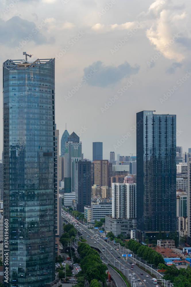 Naklejka premium Summer city skyline scenery of Wuhan, Hubei, China
