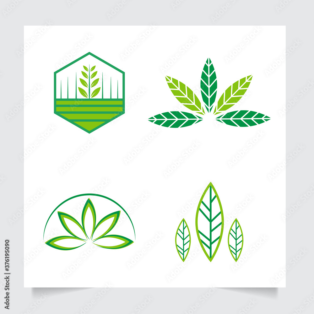set collecrion flat emblem logo design for Agriculture with the concept of green leaves vector. Green nature logo used for agricultural systems, farmers, and plantation products. logo template.