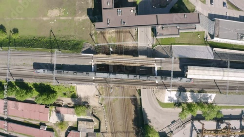 Aerial top view of road junction in Moscow from above, automobile traffic and Andropov Avenue in the Yuzhnyy Port district of Moscow near the automobile ring highway. photo