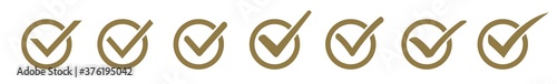 Check Mark Circle Icon Gold | Checkmark Checkbox Illustration | Tick Symbol | Voting Logo | Approved Sign | Isolated | Variation