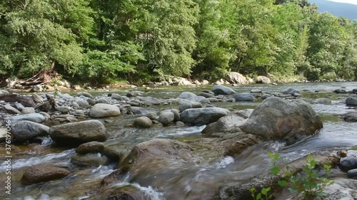 Water flowing between the rocks of a river