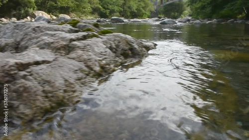 Water flowing between the rocks of a river