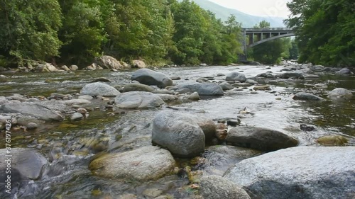 Water flowing between the rocks of a river
