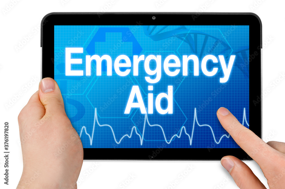 Tablet computer with medical interface and Emergency Aid isolated Tablet computer with medical interface and Emergency Aid isolated