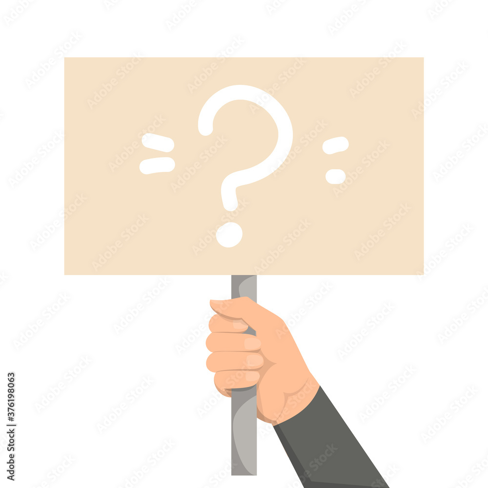 Hand holding a placard with question mark on it vector isolated. Suprise and confusion concept. Hand holding a placard with question mark on it vector isolated. Suprise and confusion concept.