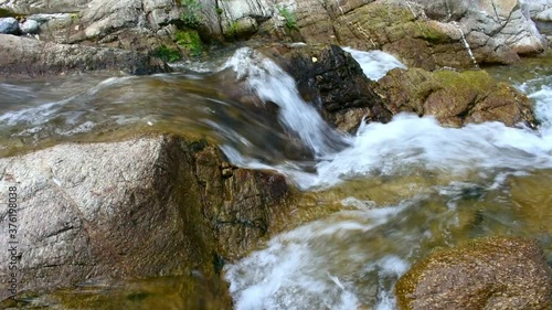 Water flowing between the rocks of a river