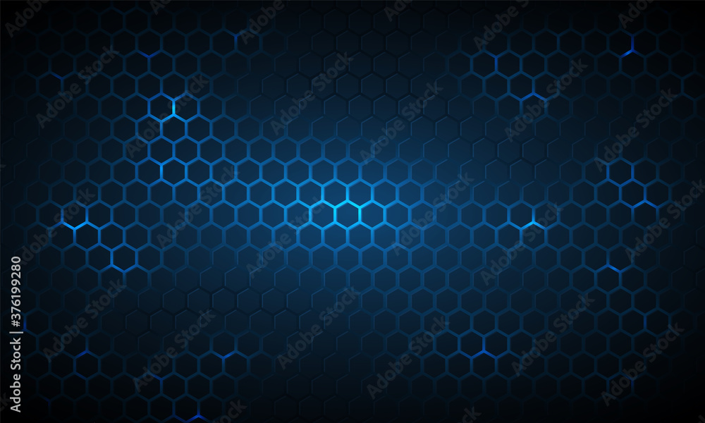 Dark blue technology hexagonal vector background. Abstract blue bright ...