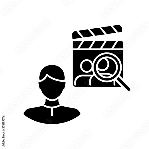 Casting director black glyph icon. Producer for filmmaking. Cinema production personnel. Hire crew for theater. Hollywood executive. Silhouette symbol on white space. Vector isolated illustration