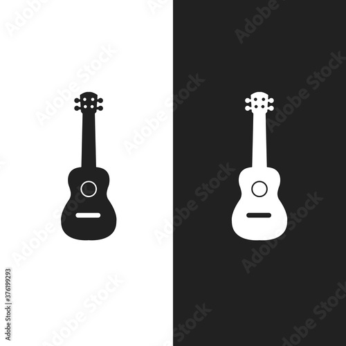 Black and white Hawaiian string musical instrument icon. Guitar icon set