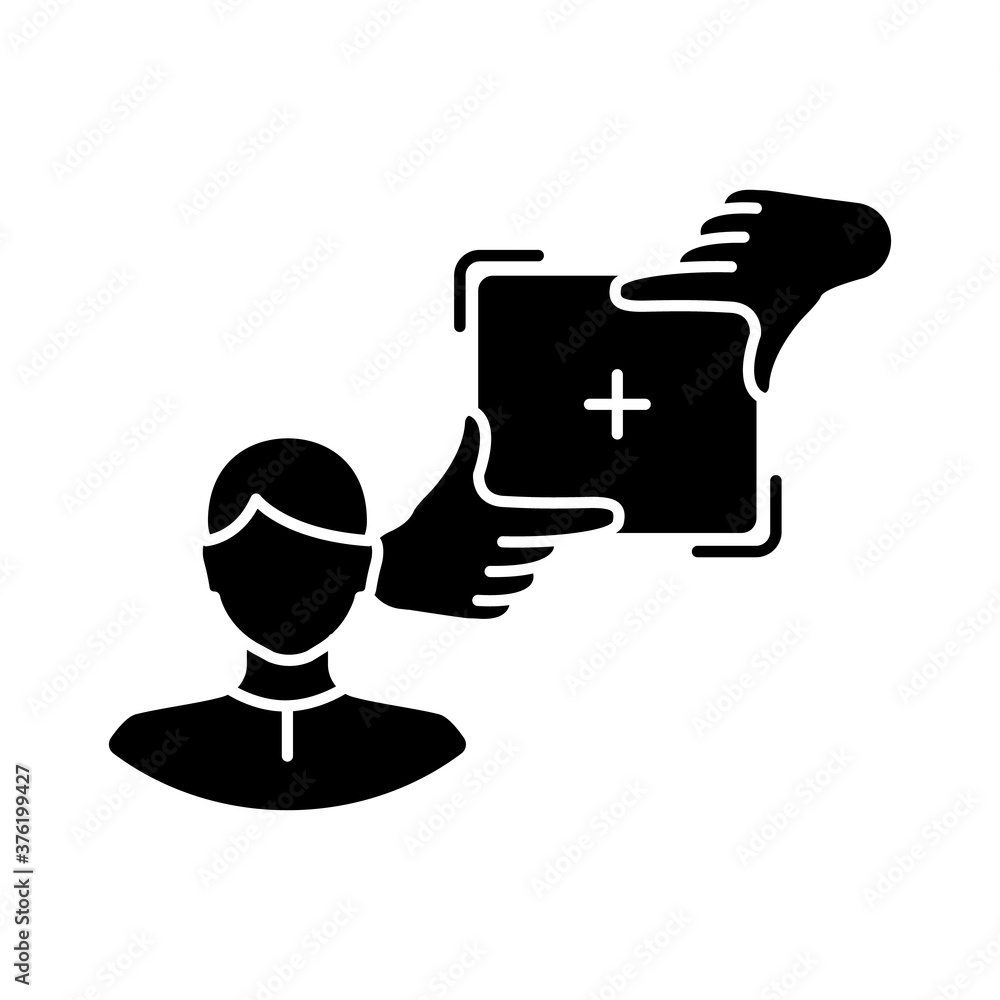 Director of photography black glyph icon. Professional film production. Movie making assistant. Capture video. Manage photo frame. Silhouette symbol on white space. Vector isolated illustration