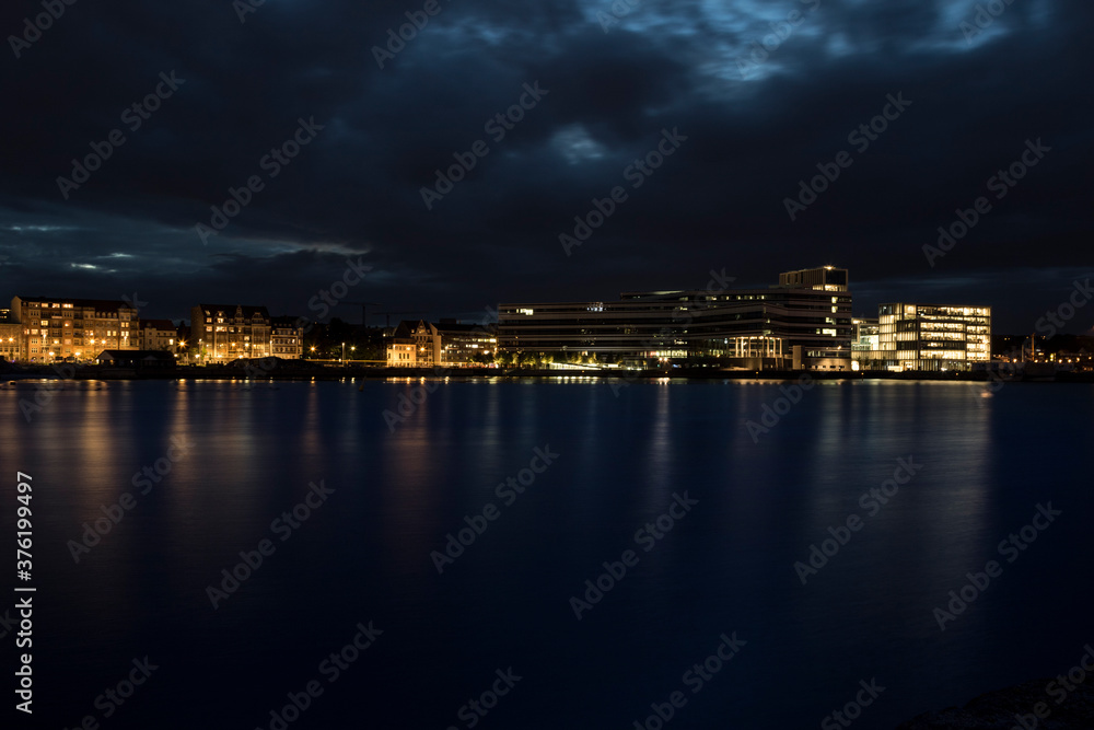 Skyline of Aarhus by night.