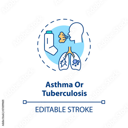 Asthma and tuberculosis concept icon. Chronic respiratory illness idea thin line illustration. Pulmonary disease symptoms and treatment. Vector isolated outline RGB color drawing. Editable stroke