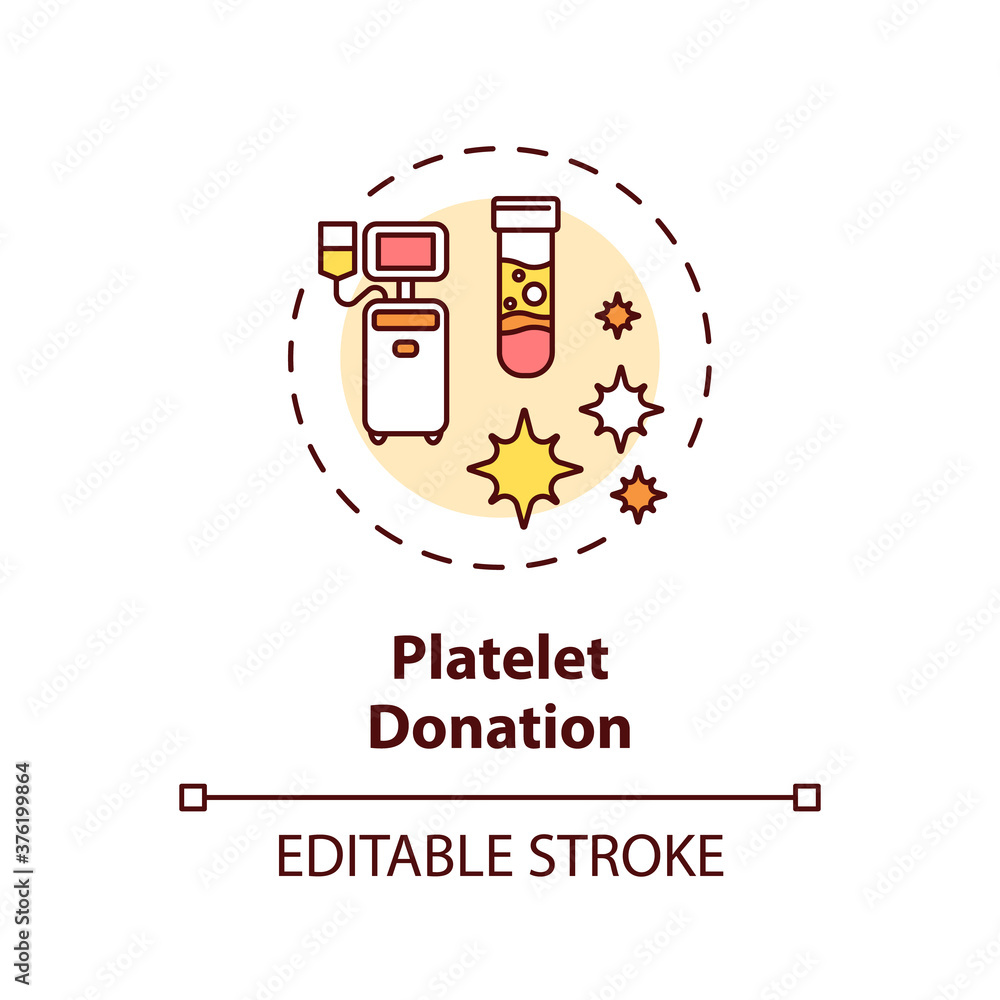 Platelet donation concept icon. Medical charity, voluntary blood transfusion idea thin line illustration. Treatment with thrombocytes. Vector isolated outline RGB color drawing. Editable stroke Platelet donation concept icon. Medical charity, voluntary blood transfusion idea thin line illustration. Treatment with thrombocytes. Vector isolated outline RGB color drawing. Editable stroke