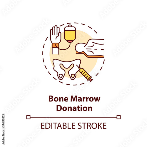 Bone marrow donation concept icon. Medical charity, stem cells treatment idea thin line illustration. Bone tissue extraction procedure. Vector isolated outline RGB color drawing. Editable stroke
