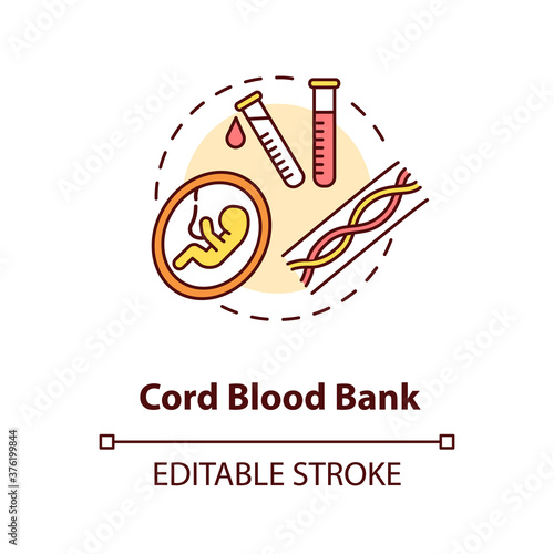 Cord blood bank concept icon. Medical donation idea thin line illustration. Healthcare service. Storage facility for umbilical cord blood. Vector isolated outline RGB color drawing. Editable stroke