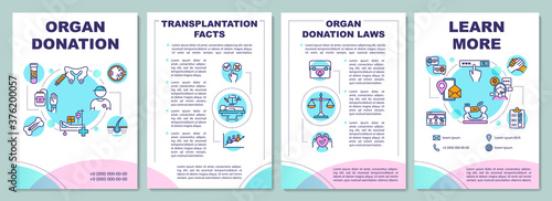 Organ donation brochure template. Transplantation clinic flyer, booklet, leaflet print, cover design with linear icons. Vector layouts for magazines, annual reports, advertising posters