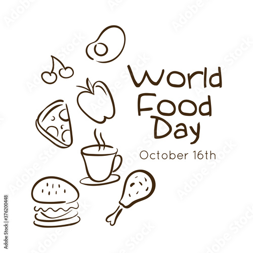 world food day celebration lettering with set fast food line style